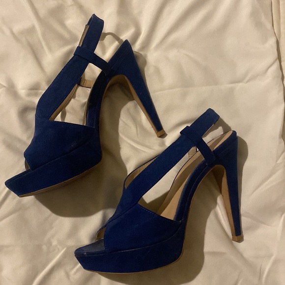 Blue suede platform shoes - Picture 3 of 4